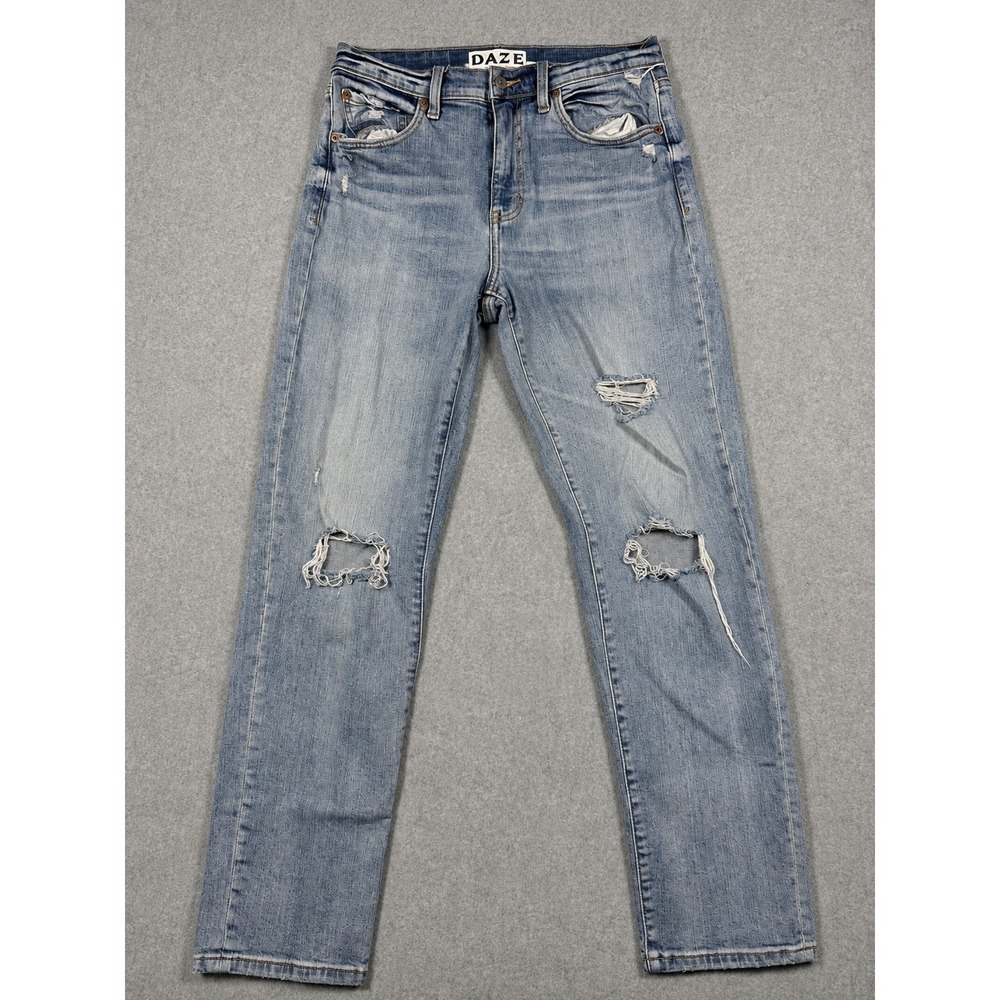 DAZE Just Right Distressed Jeans 27 Blue Cotton Stretch Denim D6200SOT-OBD